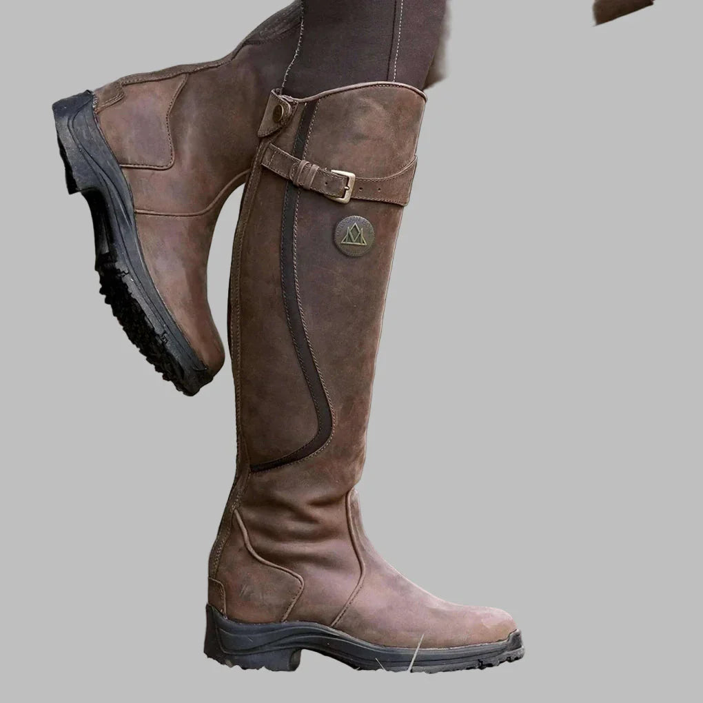 Trendy Knee High Leather Buckle Boots For Women - OutfitLondon