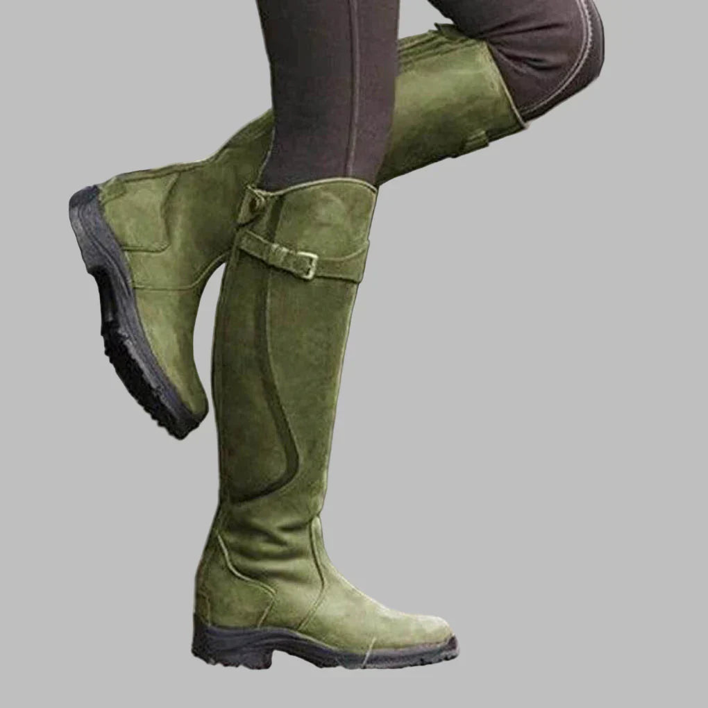Trendy Knee High Leather Buckle Boots For Women