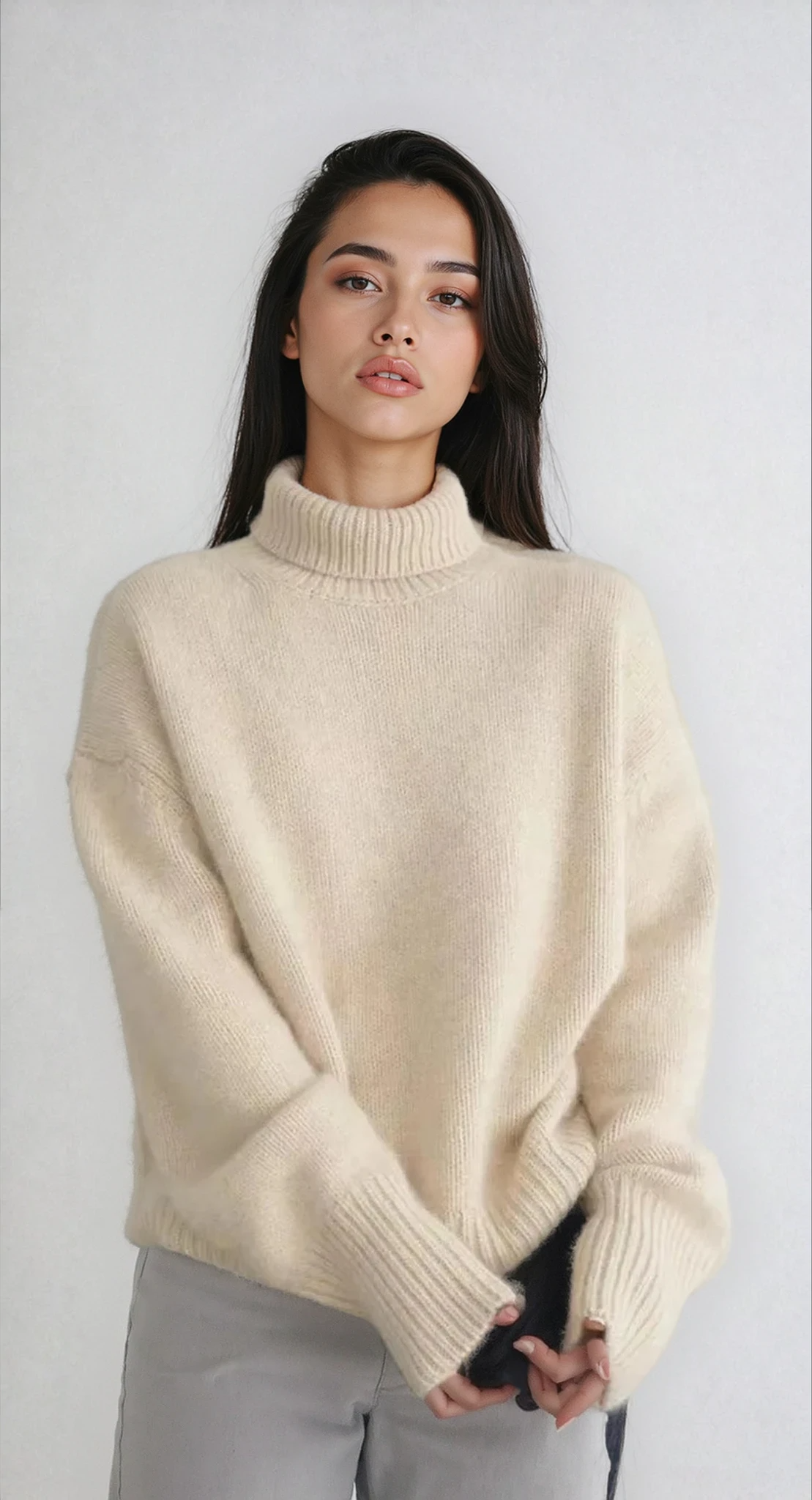 Warm Women's Cable Knit Turtleneck Sweater - OutfitLondon
