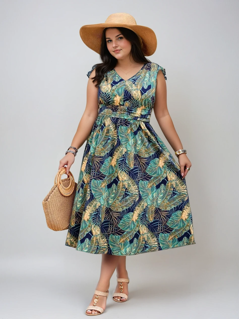 Comfortable Plus Size Floral Midi Dress for Women - OutfitLondon