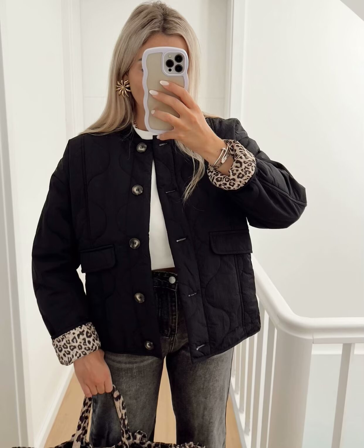 Warm Padded Women's Bomber Coat with Buttons