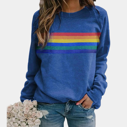 Colorful Stripe Women's Crew Neck Sweater - OutfitLondon