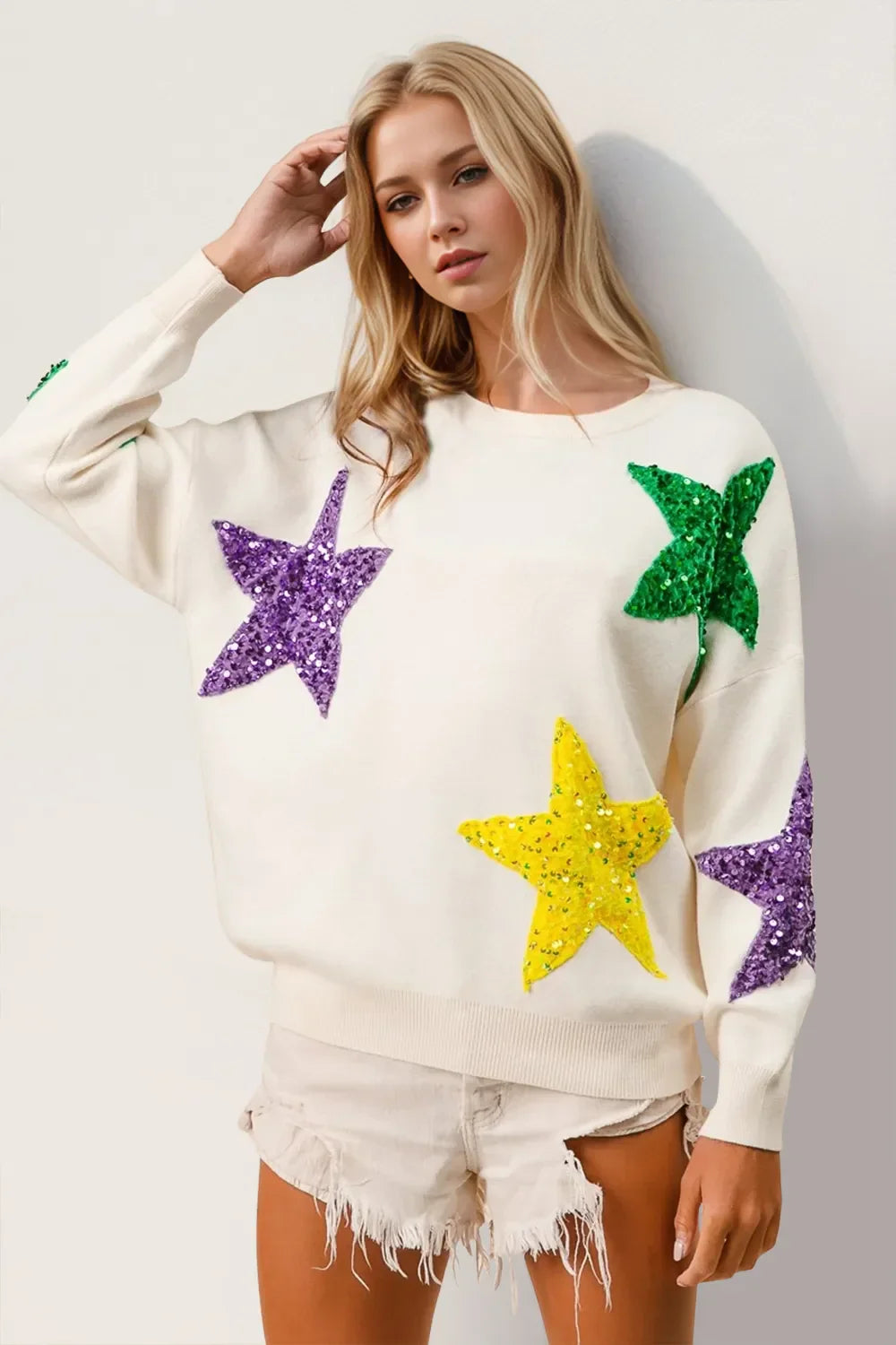 Glittering Star Knit Women's Sweater - OutfitLondon