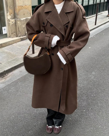 Classic Double Breasted Wool Women's Coat - OutfitLondon