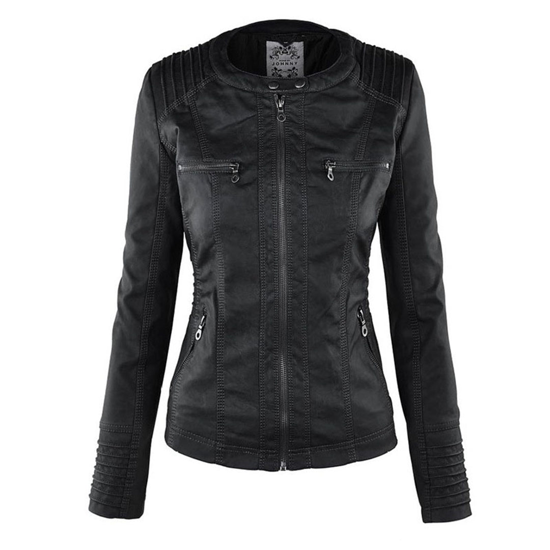 Fashionable Women's Biker Jacket with Removable Hood