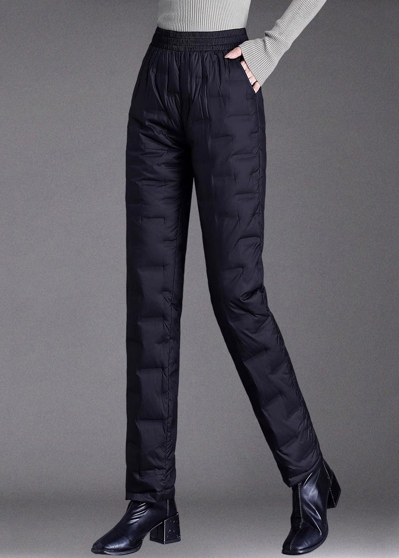 Insulated Plaid Pants Duck Down Warm Elastic Waistband - OutfitLondon