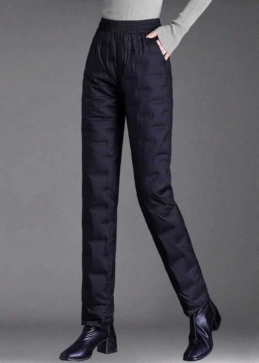 Insulated Plaid Pants Duck Down Warm Elastic Waistband - OutfitLondon