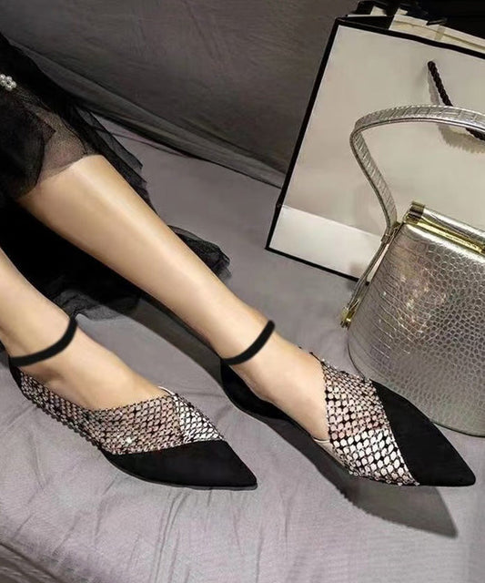 Women's Black Suede Pointed Toe Flats - OutfitLondon