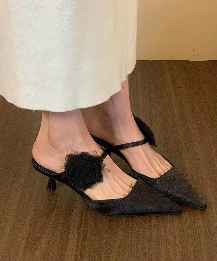 Women's Stiletto Sandals Pointed Toe 5cm Heel Cushioned Insole Black - OutfitLondon