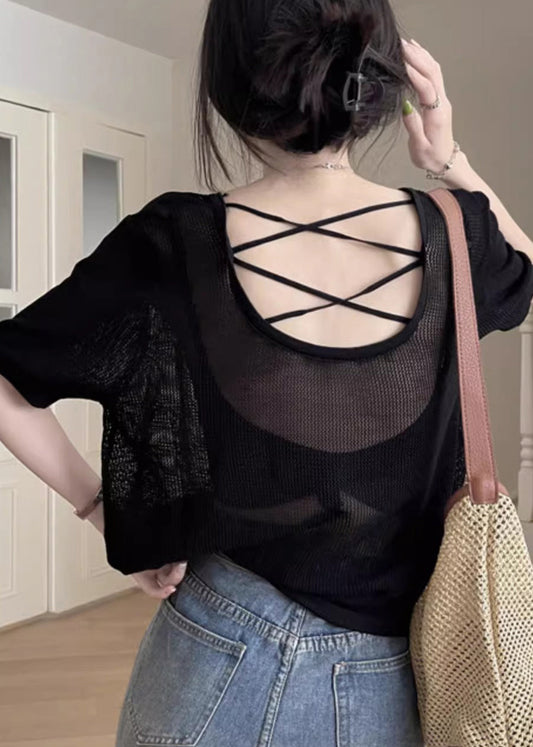 Women's Black Summer T Shirt Lightweight Breathable Crew Neck - OutfitLondon