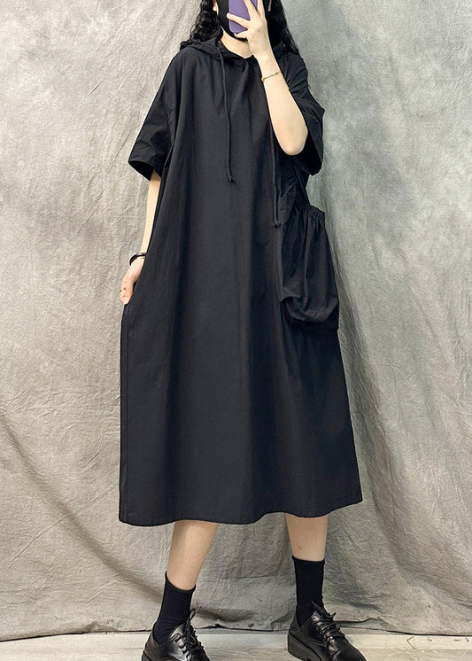 Oversized Cotton Sweatshirt Dress Black - OutfitLondon