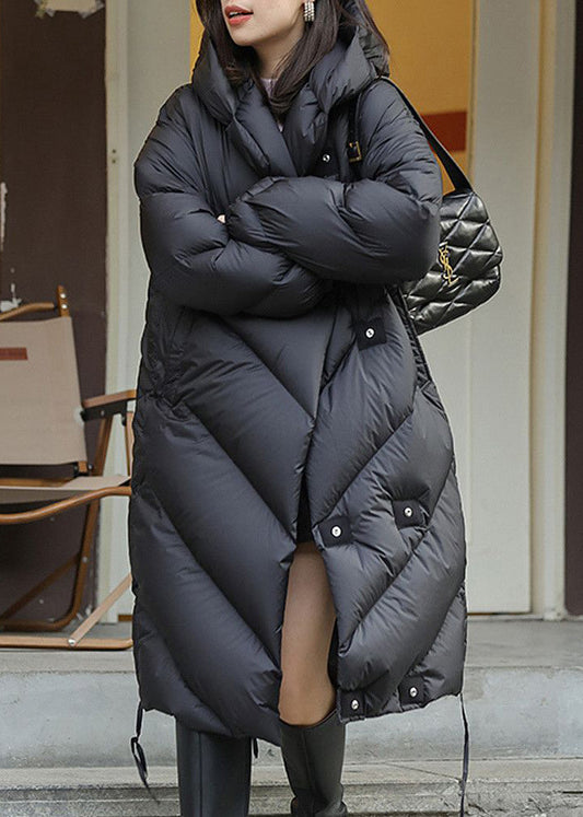 Women's Down Jacket Hooded Duck Down Fill Warm Black - OutfitLondon