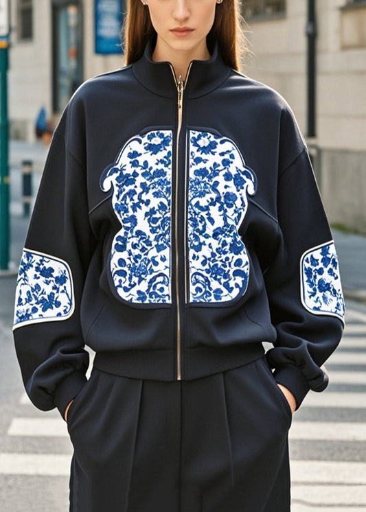 Women's Patchwork Cotton Coat Oversized Black - OutfitLondon