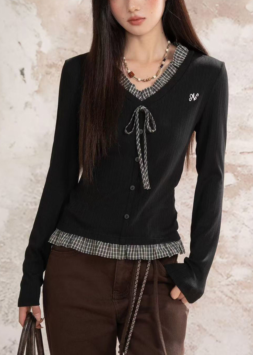 Women's Cotton Blouse Set Black Two-Piece Flowy - OutfitLondon