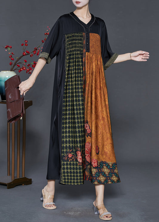 Women's Silk Blend Maxi Dress Patchwork Lightweight - OutfitLondon