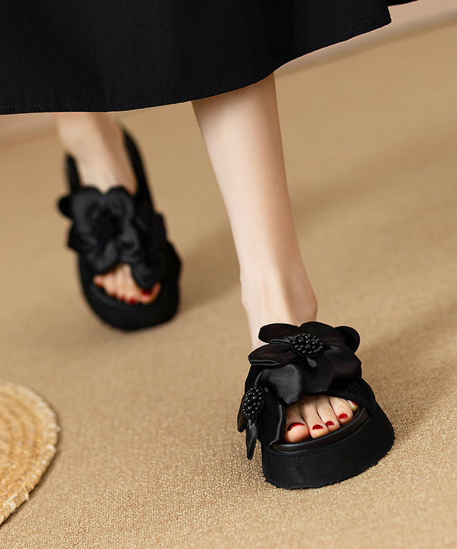 Women's Platform Sandals Black Faux Leather 5cm Heel - OutfitLondon
