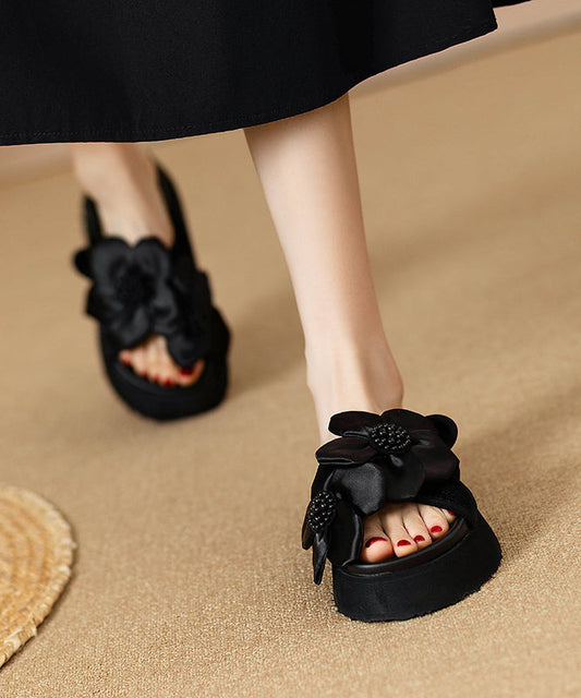 Women's Platform Sandals Black Faux Leather 5cm Heel - OutfitLondon