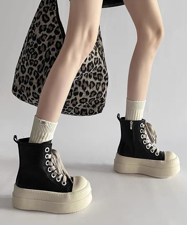 Women's Faux Leather Platform Boots Lace Up 8cm Heel - OutfitLondon