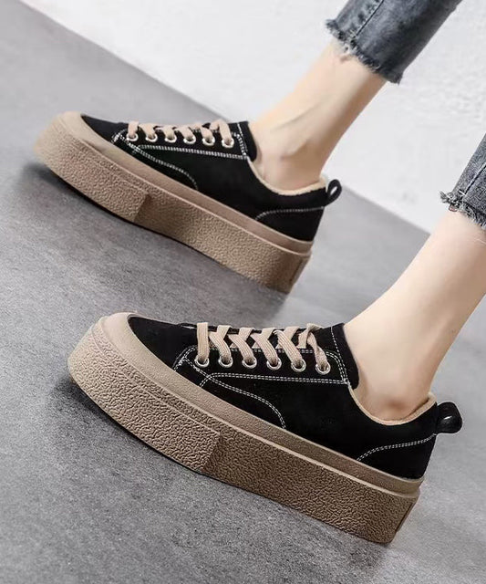 Women's Suede Platform Flats Comfortable Lace Up Design - OutfitLondon