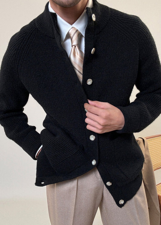 Men's Cotton Cardigan Coat Button Front Stand Collar - OutfitLondon