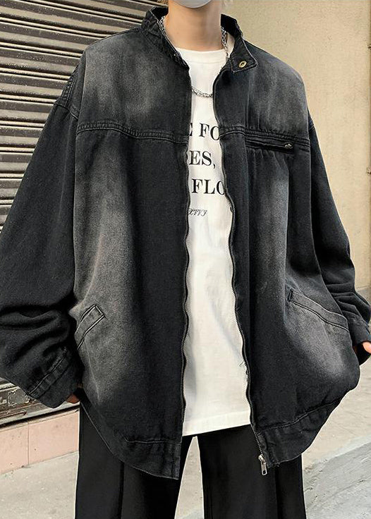 Men's Black Denim Jacket Oversized Relaxed Fit - OutfitLondon