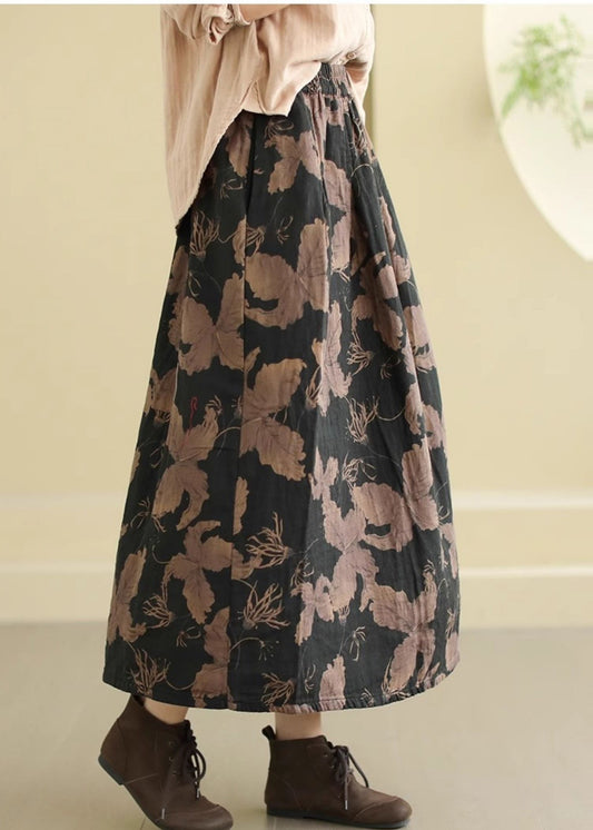 Women's Cotton A-Line Skirt Elastic Waist Floral Print - OutfitLondon