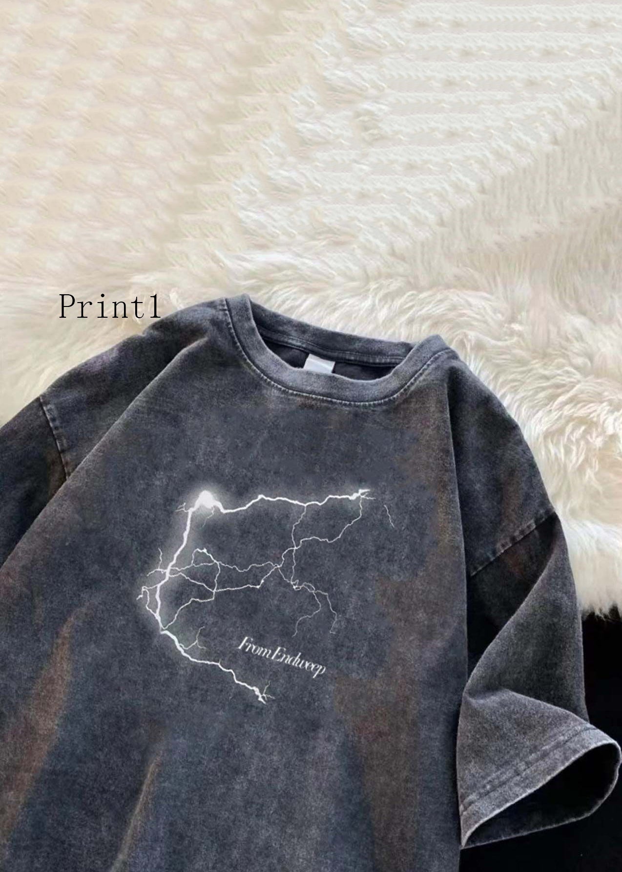 Mens Denim T Shirt Black Lightning Print Short Sleeve - OutfitLondon