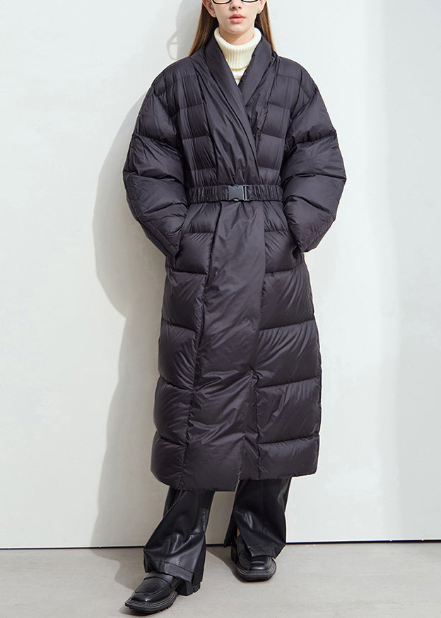 Women's Down Winter Coat Black V-Neck Ultra Warm - OutfitLondon