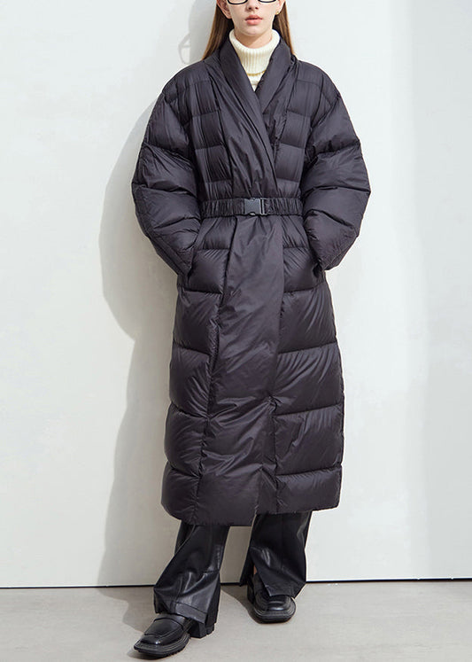 Women's Down Winter Coat Black V-Neck Ultra Warm - OutfitLondon