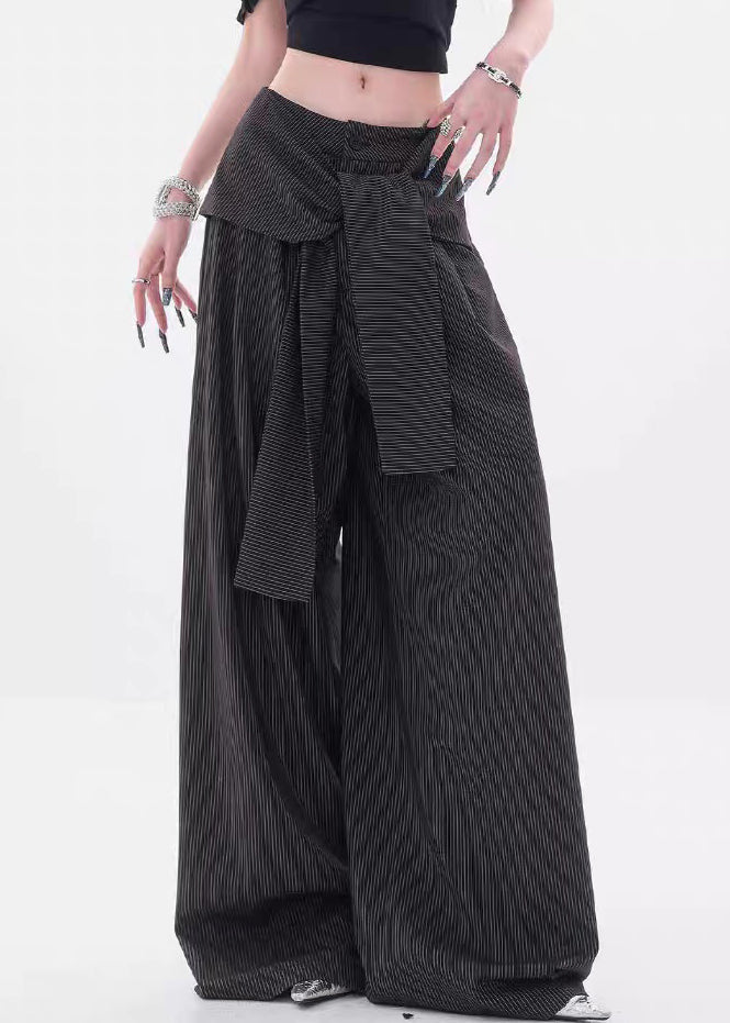 Women's High Waisted Stretch Pants Black Stripe - OutfitLondon