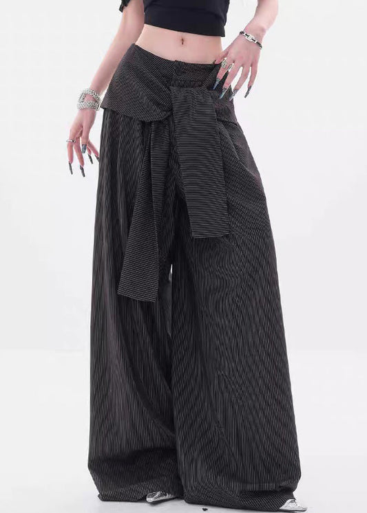 Women's High Waisted Stretch Pants Black Stripe - OutfitLondon