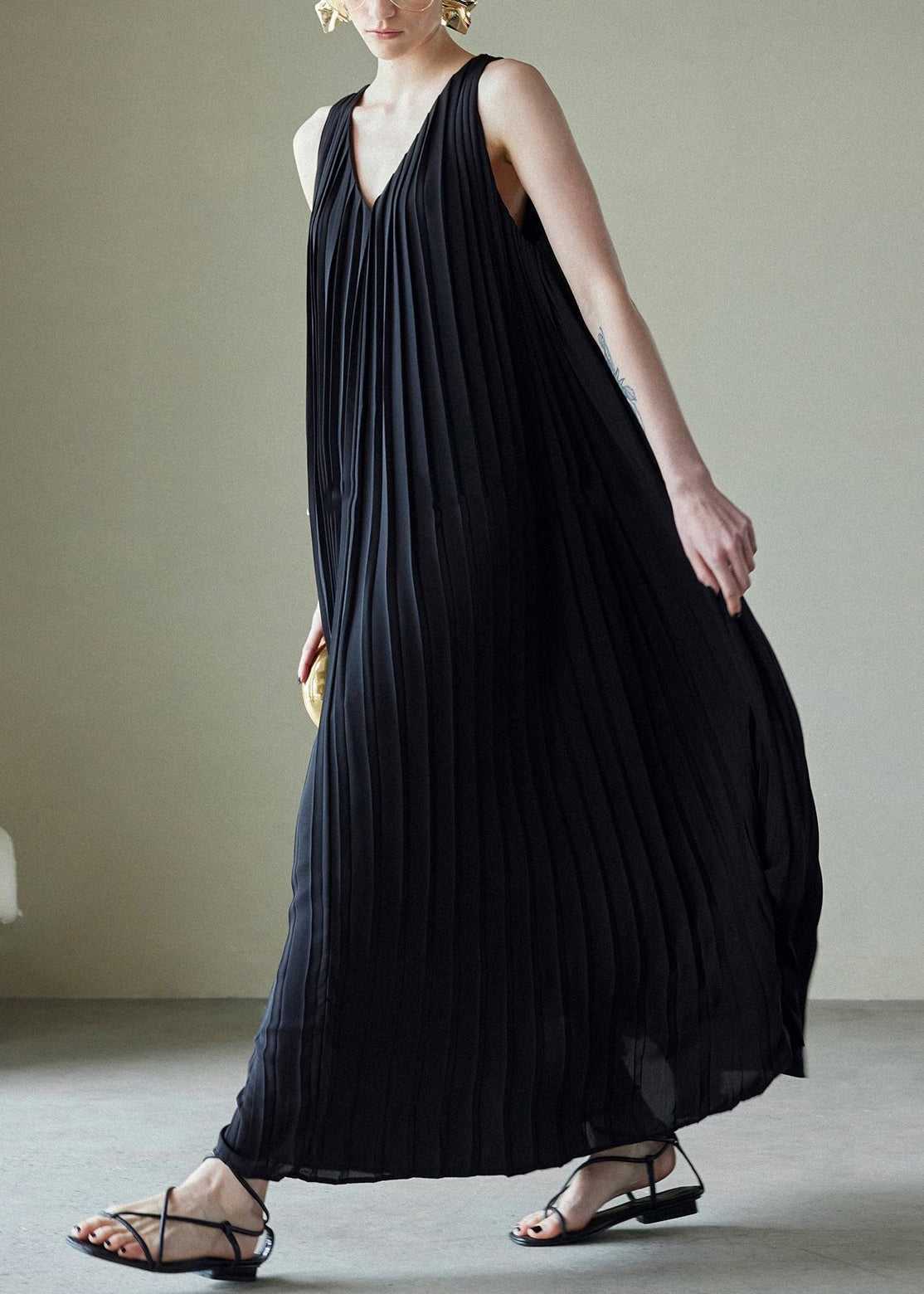Women's Black Silk Maxi Dress V Neck - OutfitLondon
