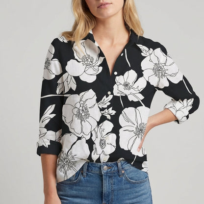 Casual Fit Floral Blouse with Long Sleeves - OutfitLondon