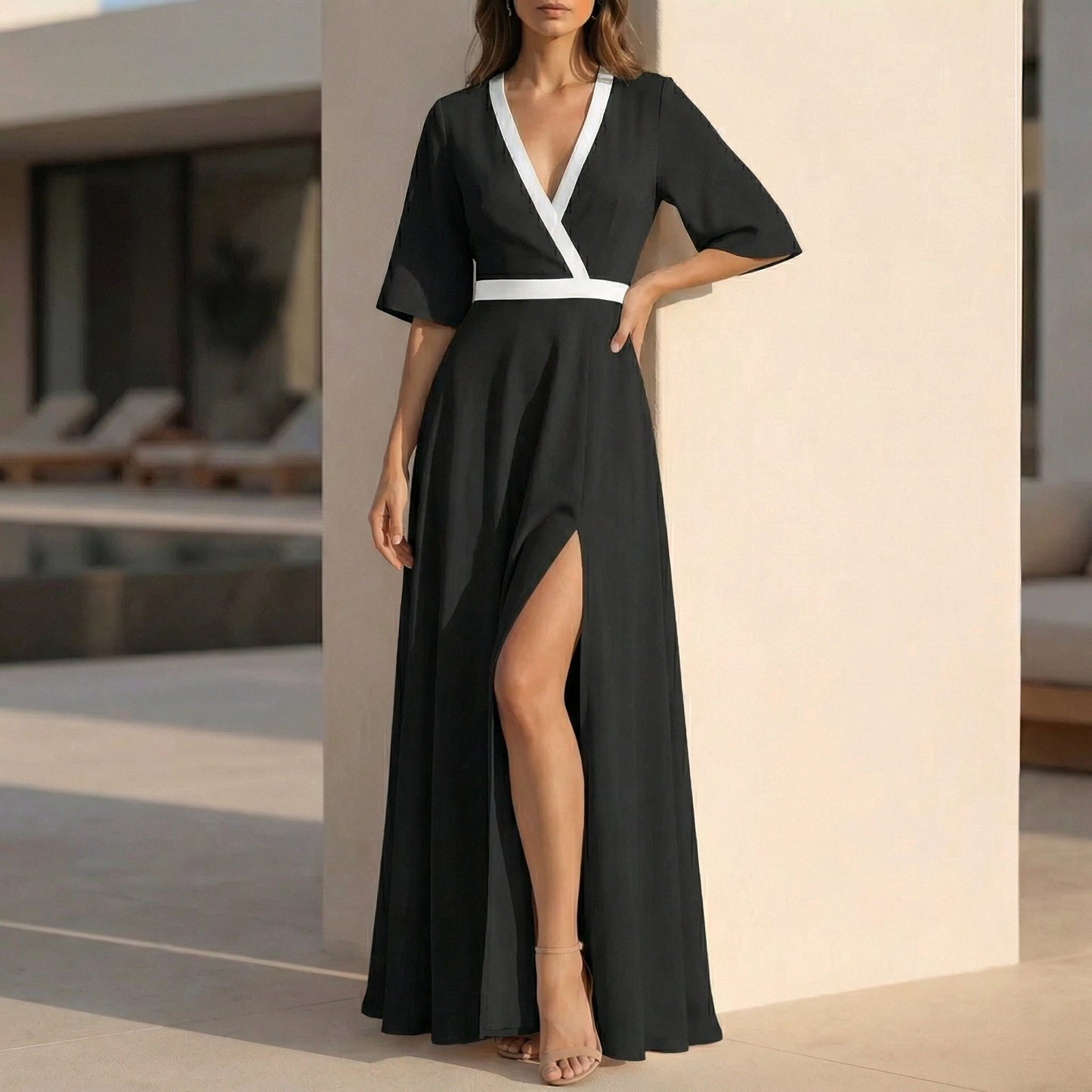 Beautiful Floral V-Neck Maxi Summer Dress