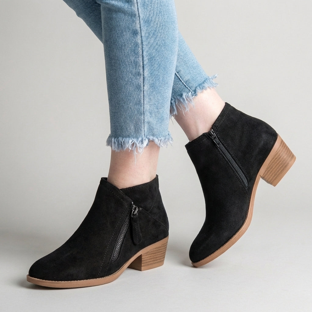 Comfortable Leather Ankle Boots with Low Heel