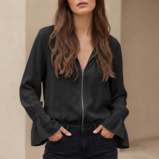 Casual Fit Blouse with Ruffle Details - OutfitLondon