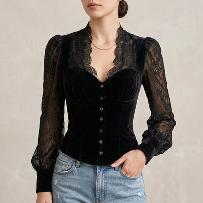 Elegant Fitted Lace Detail Women's Blouse - OutfitLondon