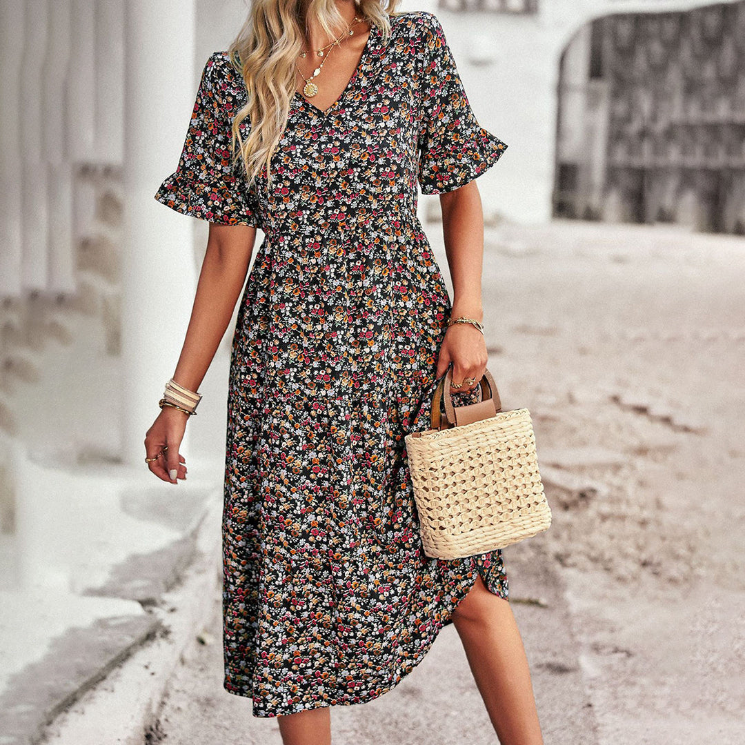 Beautiful Floral Knee Length Women's Dress