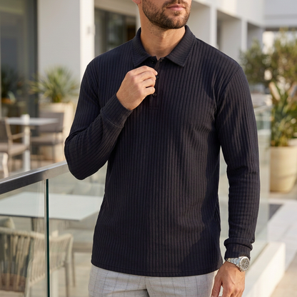 Classic Fit Ribbed Polo Shirt for Men - OutfitLondon
