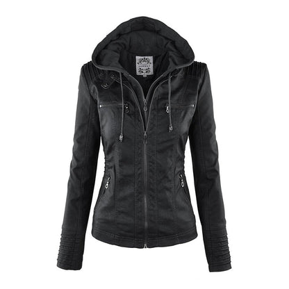 Fashionable Women's Biker Jacket with Removable Hood