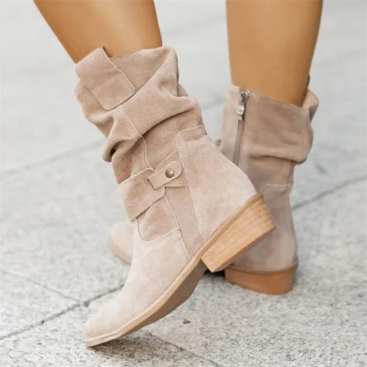Women's Chic Low Heel Ankle Boots with Side Zips - OutfitLondon