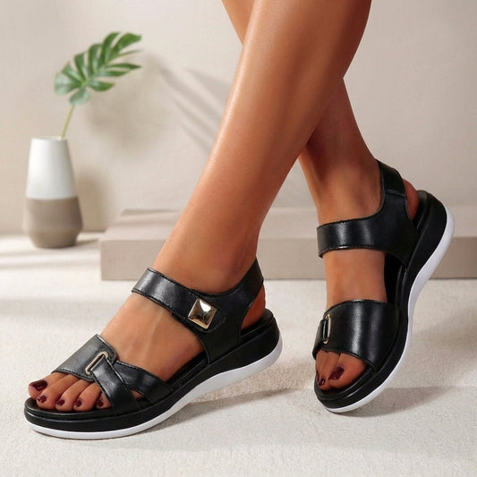 Comfortable Arch Support Flat Sandals with Adjustable Strap - OutfitLondon