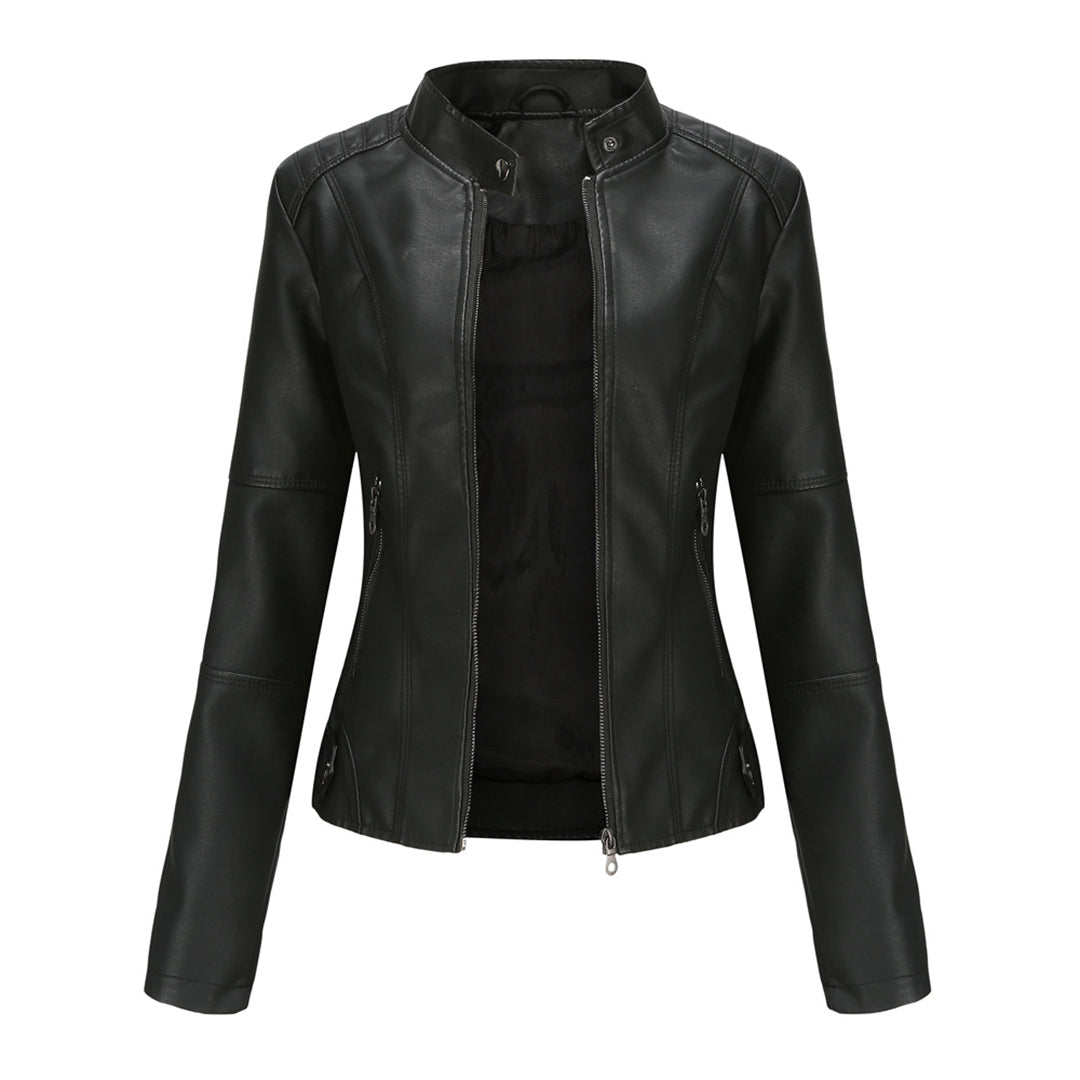 Trendy Black Faux Leather Motorcycle Jacket - OutfitLondon