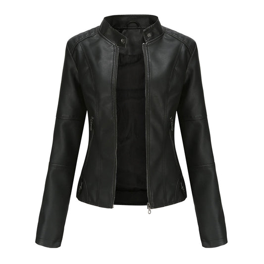 Trendy Black Faux Leather Motorcycle Jacket - OutfitLondon