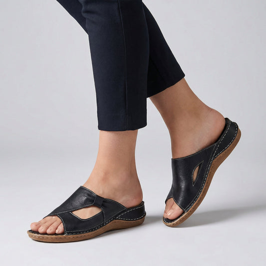 Comfortable Arch Support Slide Sandals with Buckle Detail - OutfitLondon