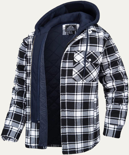Warm Plaid Hooded Parka Coat for Men - OutfitLondon