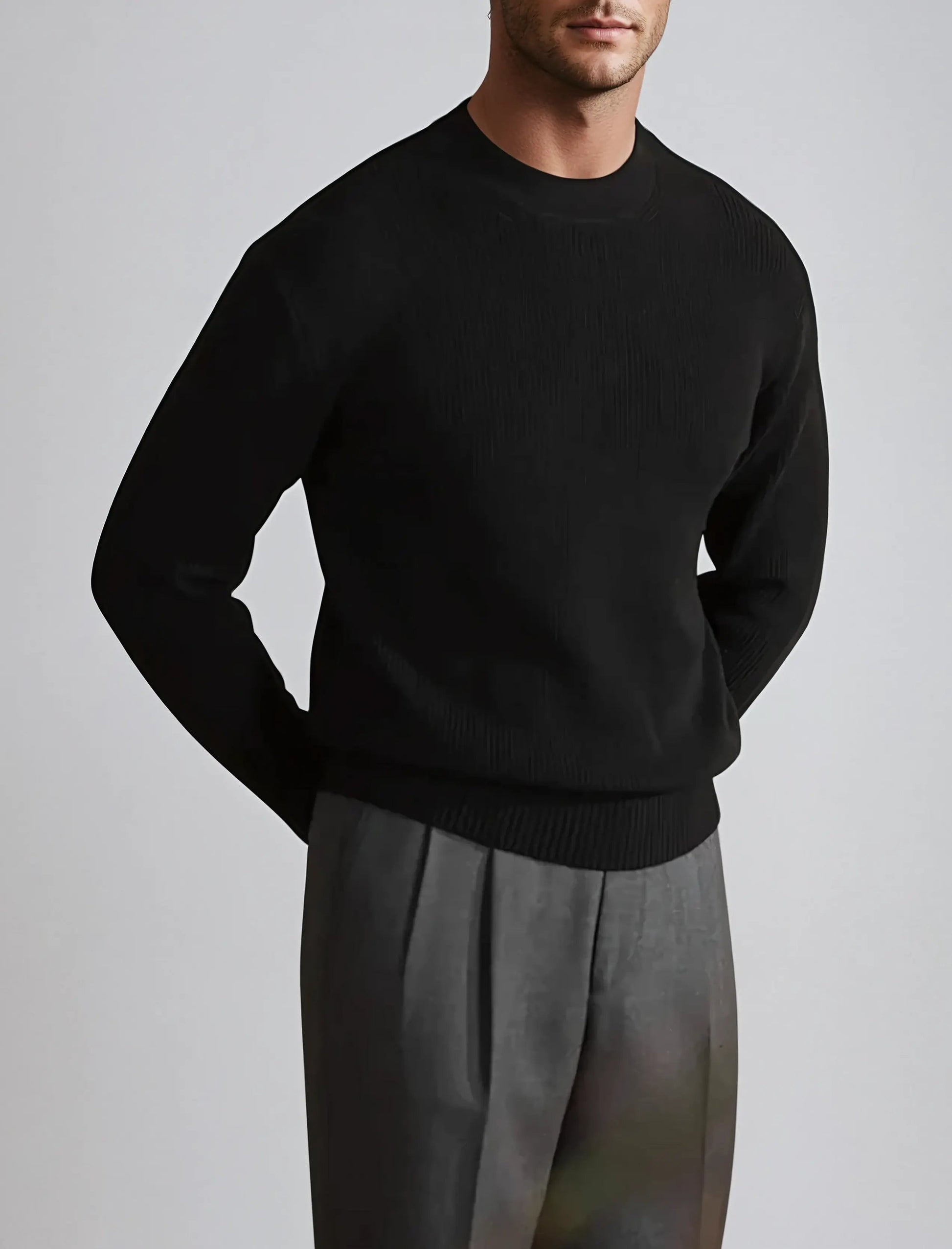Classic Luxury Black Crew Neck Sweater - OutfitLondon