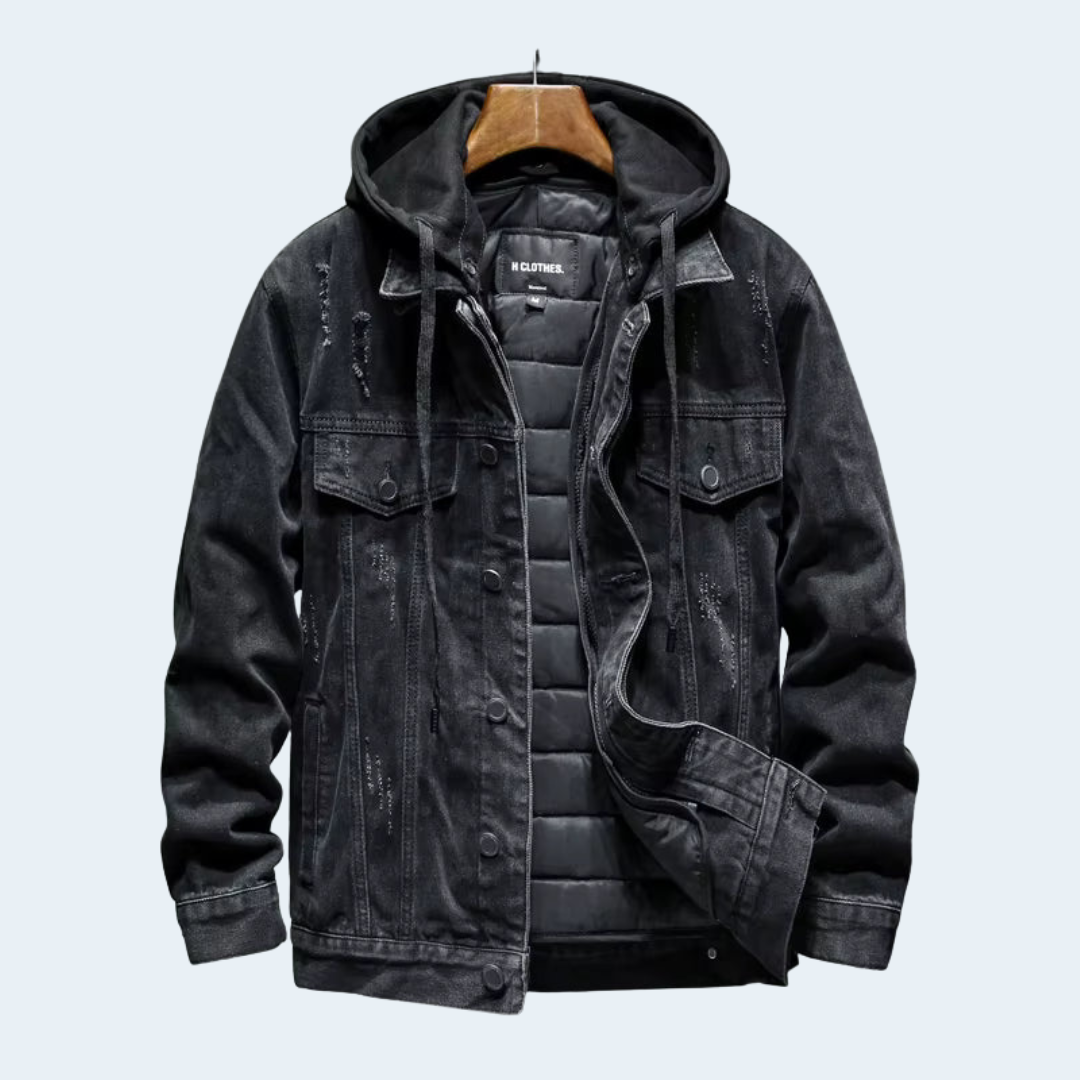Classic Faded Blue Denim Hooded Jacket