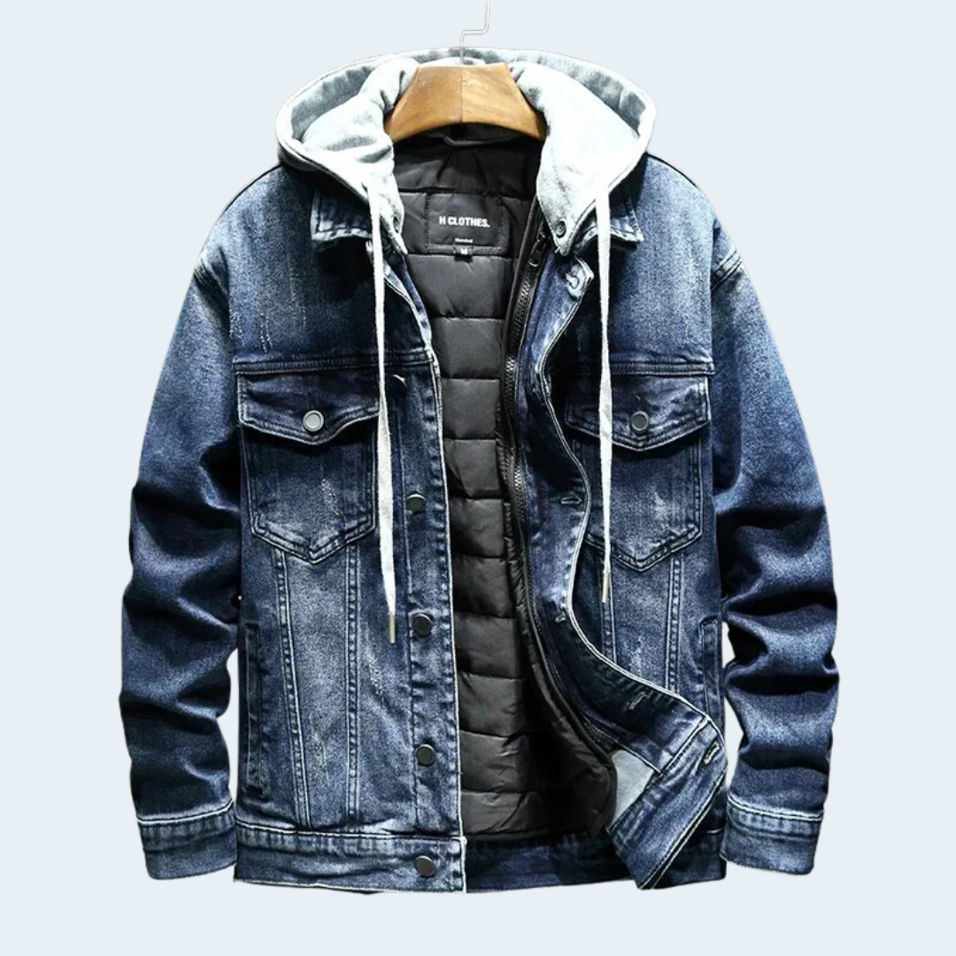 Classic Faded Blue Denim Hooded Jacket - OutfitLondon