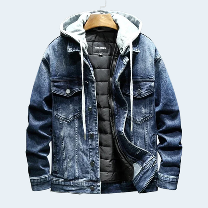 Classic Faded Blue Denim Hooded Jacket - OutfitLondon